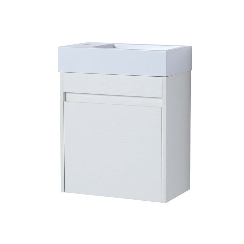 Meuble-lavabo mural flottant 18 po avec lavabo en résine et porte d'armoire à fermeture en douceur 18 po, Grain droit blanc