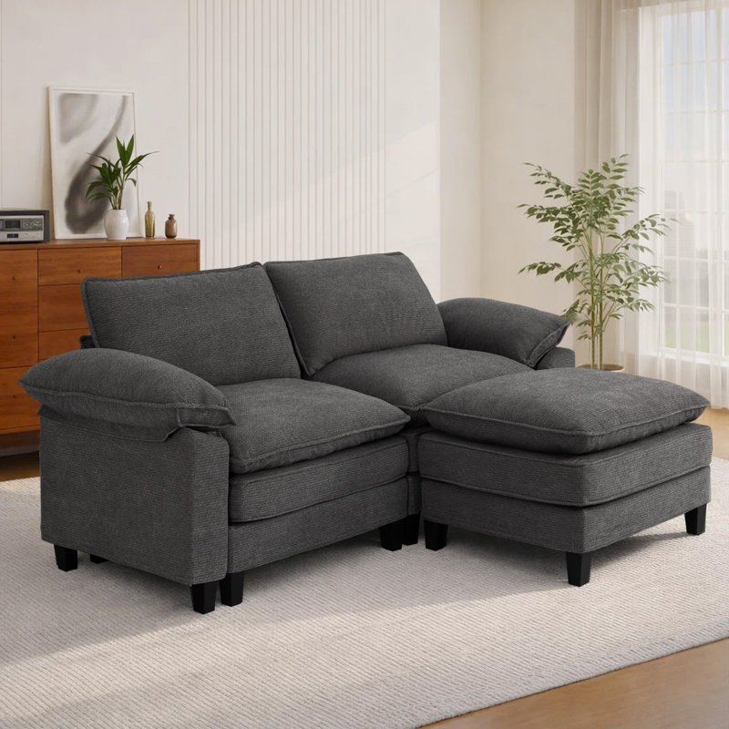 Canapé d'angle rembourré avec 1 repose-pieds, Gris chenille