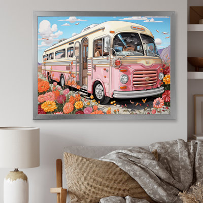 Pink Camping Van Desert Getaway I - Camping Travel Wall Art