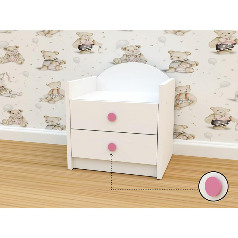 Szn01 bedside table, white, pink handle