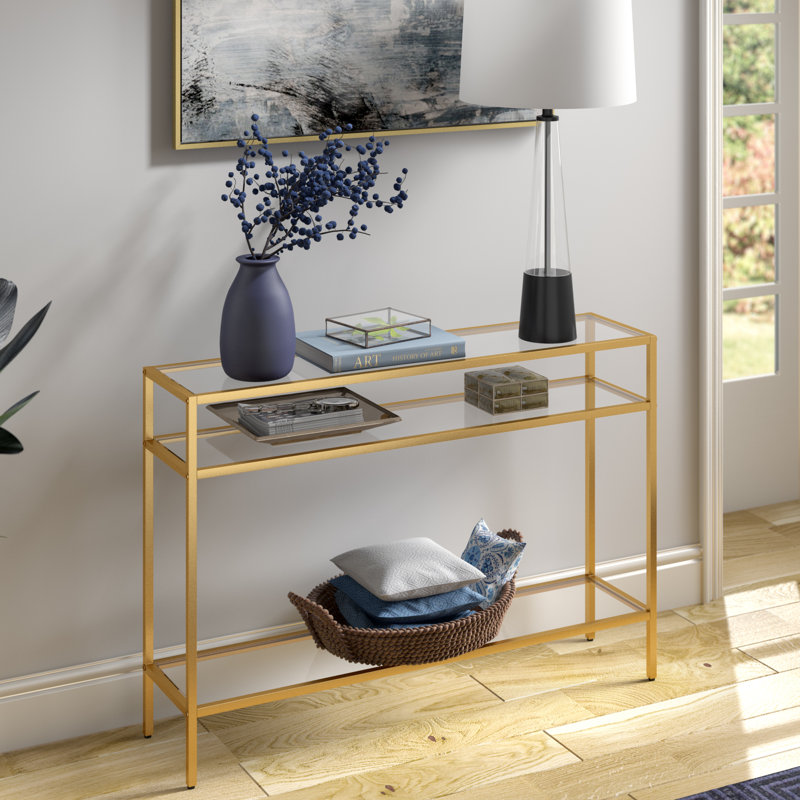 Siviline 106.7cm Glass Top Console Table, Brass