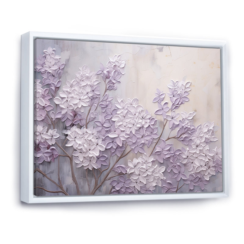 Blooming Lilac Melody I - Lilacs, art mural encadré, H 34 po x l 44 po, Reproduction avec cadre flottant, Blanc