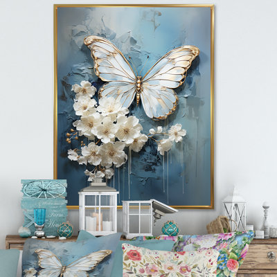 «Butterfly Ethereal Blues Form Abstract Elegance I», art mural papillon