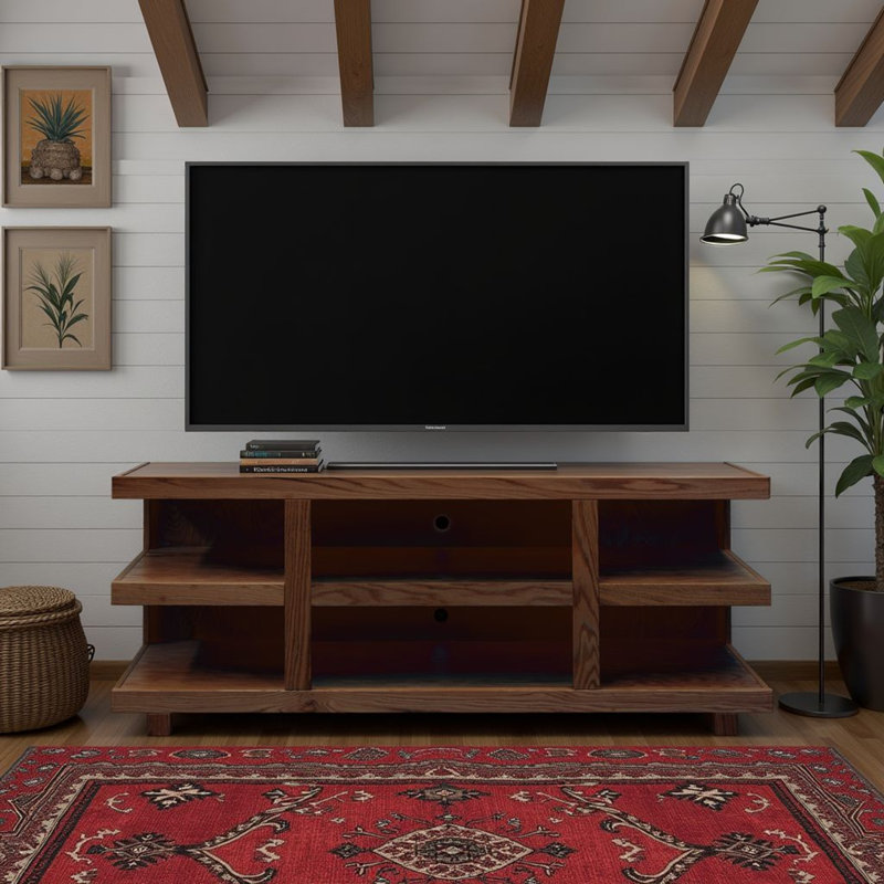 Meuble télé en bois massif Aspen, aucun assemblage requis, Brun, H 25 po x L 64 po x l 17 po
