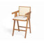 Tabouret de bar à dossier en plastique tissé crème de 27 po de hauteur - siège en tissu rembourré de mousse et structure en bois d'hévéa durable