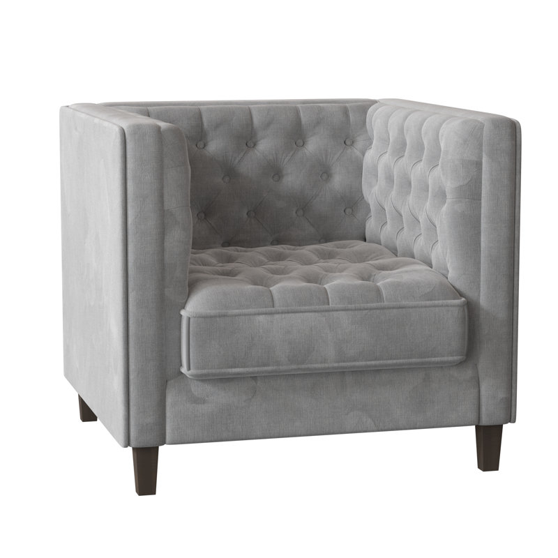 Jess Tufted Armchair, Bella Black Performance Velvet, Brown Mahogany