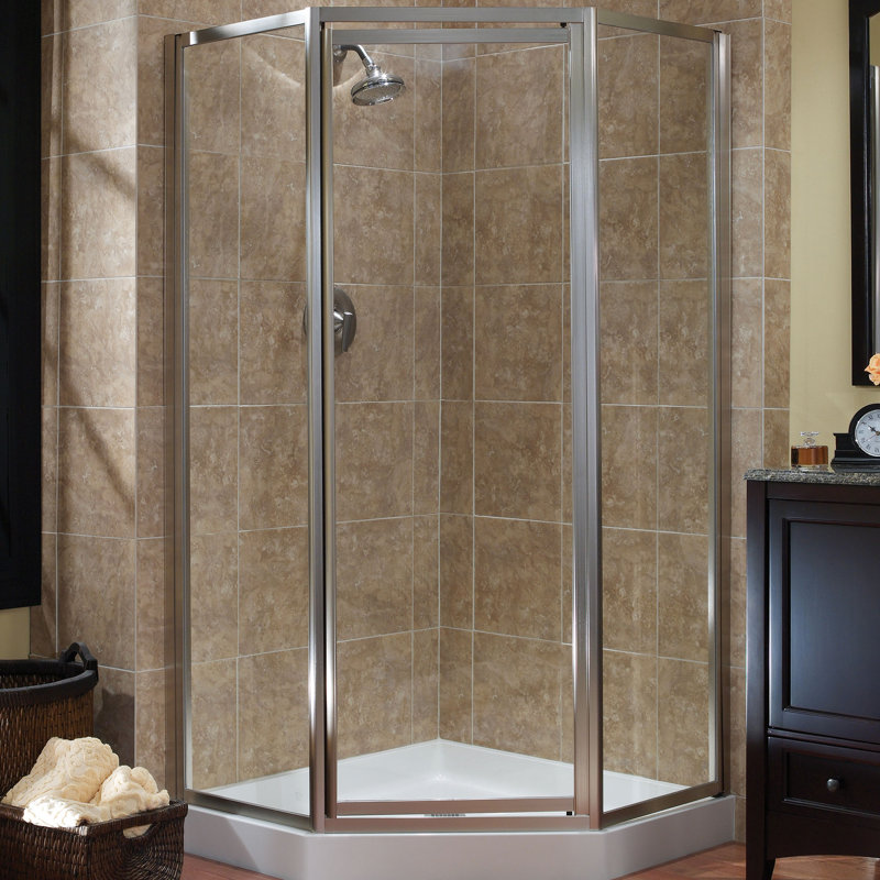 Tides W 70'' H Framed Neo-angle Shower Enclosure, Silver, Clear Glass