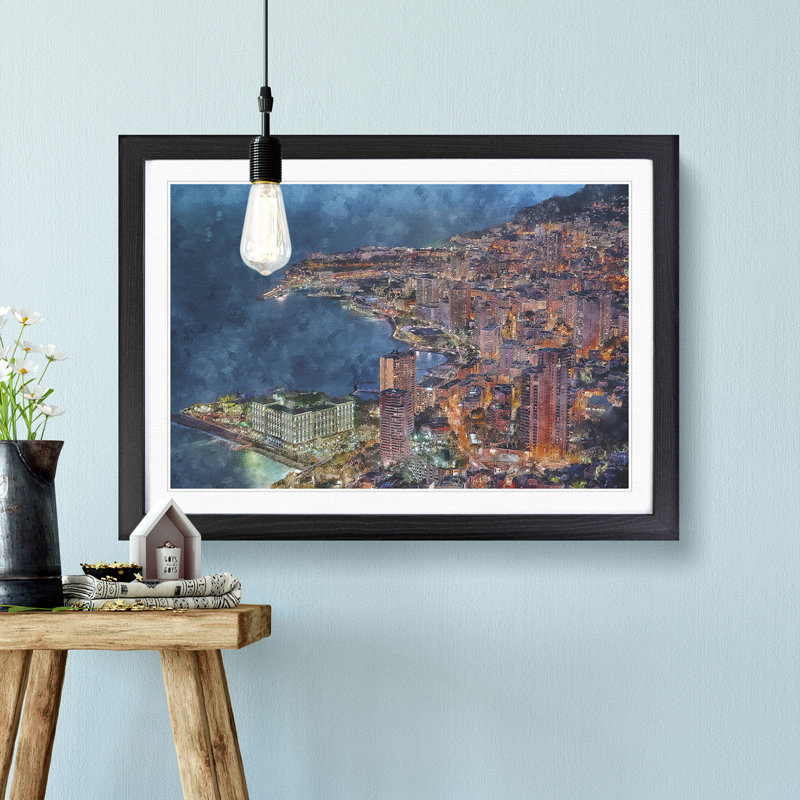 Monte Carlo Skyline in Monaco - Picture Frame Graphic Art Print, 45cm H x 63cm W x 2cm D, Black Framed