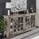 Buffet de style ferme Armoney 63 po (160 cm) de largeur, en bois, avec portes vitrées et étagères réglables, gris