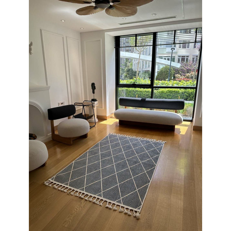 Coton à imprimé géométrique gris Toscana Tapis chenille antidérapant, Rectangle 3 pi 3 po x 5 pi 11 po