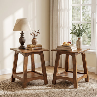 Solid Wood End Table Side Table with Storage (Set of 2)