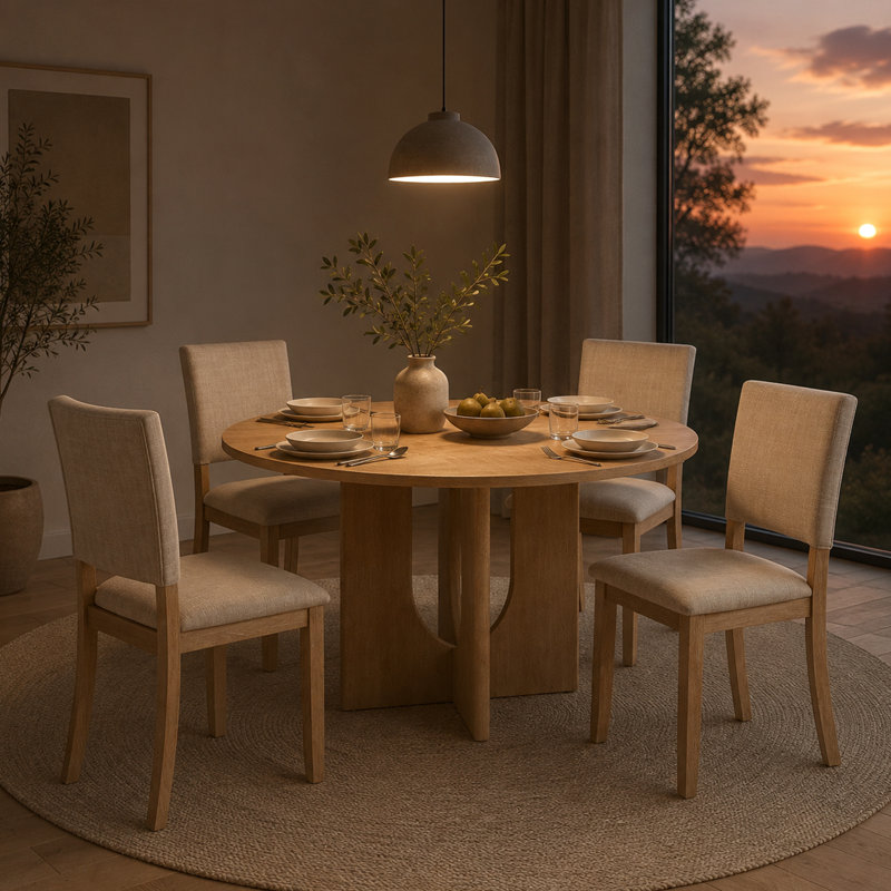 Modern 5-Piece Solid Wood Dining Table Sets For 4, Kitchen Table Set With 4 Upholstered Chairs, Natural