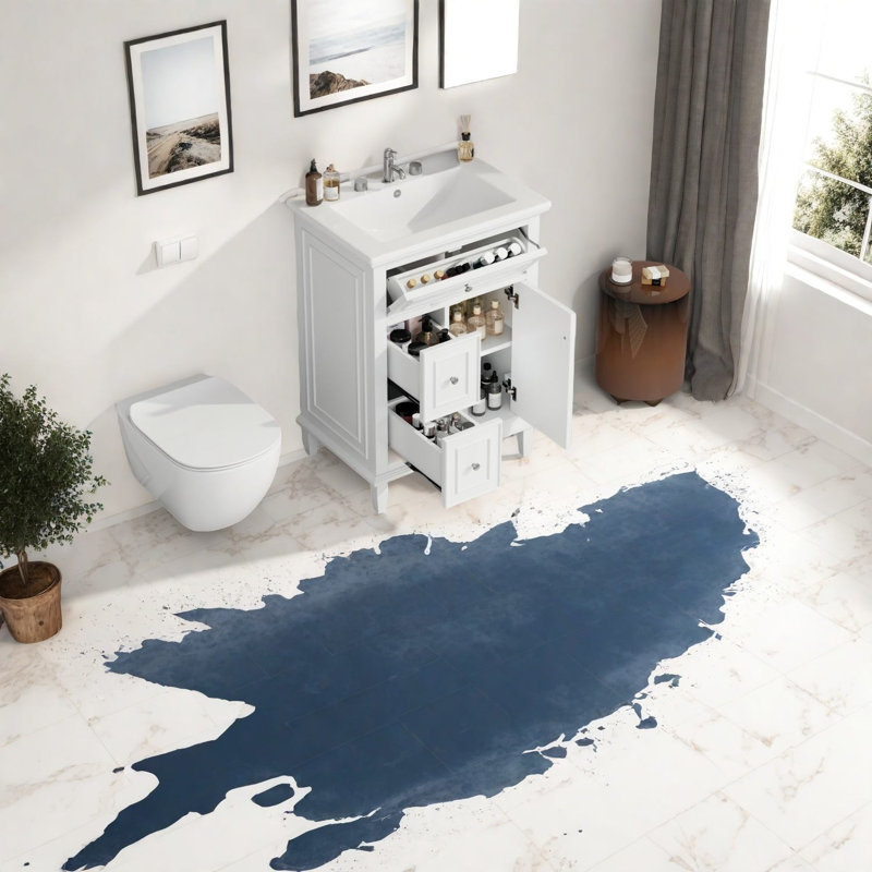Modern Compact Vanity With Sink, Solid Wood And Mdf, Space-saving Design