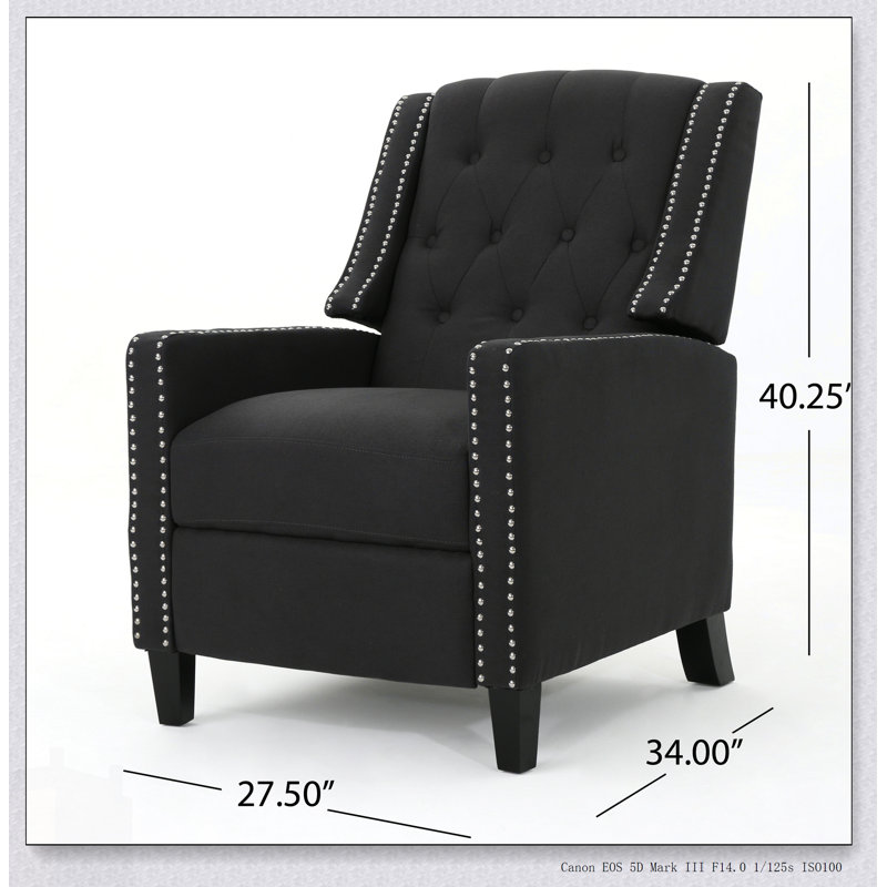 Classic Dark Grey Fabric Push Back Chair With Elegant Riveted Armrests And Durable Birch Wood Legs For Modern Comfort