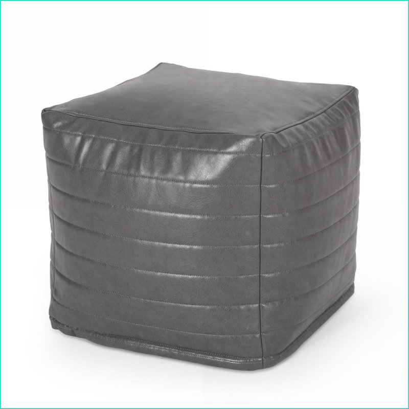 Ottoman Pouf Floor Cushion, Contemporary 16x16x16 Slate Gray | Faux Leather, Gray