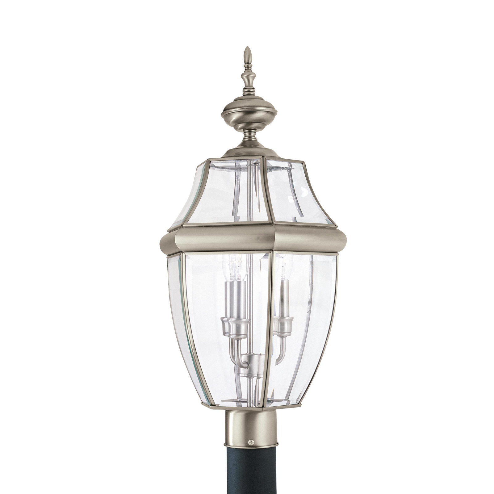 Beveled Metal Outdoor Lantern Head, Antique Brushed Nickel, No