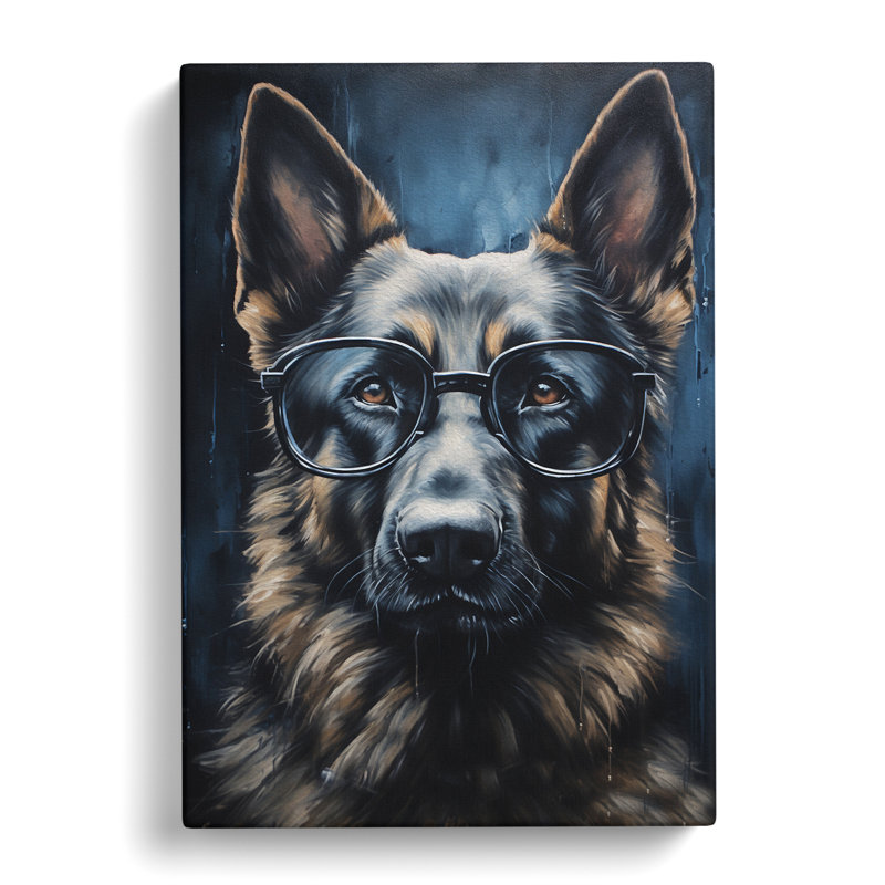 German Shepherd with Glasses Painting No.4 - Wrapped Canvas, 50cm H x 35cm W x 3cm D