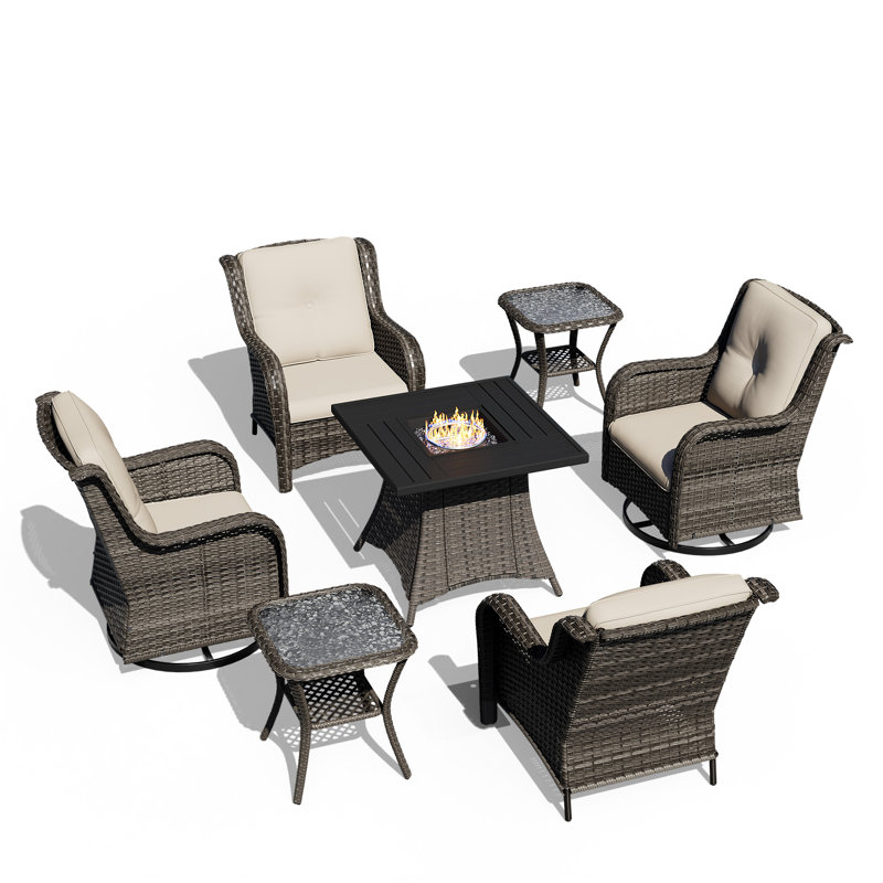 Ensemble de conversation pour 4 personnes avec foyer et coussins, Beige
