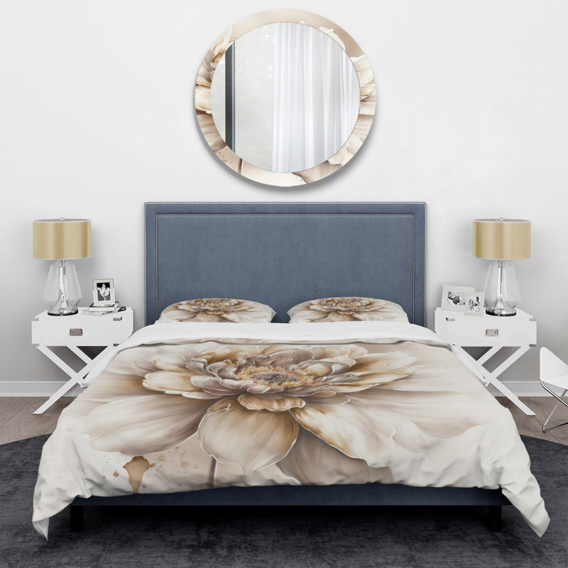 Blooming Beige Floral Design V - Ensemble de housse de couette floral - Microfibre de polyester