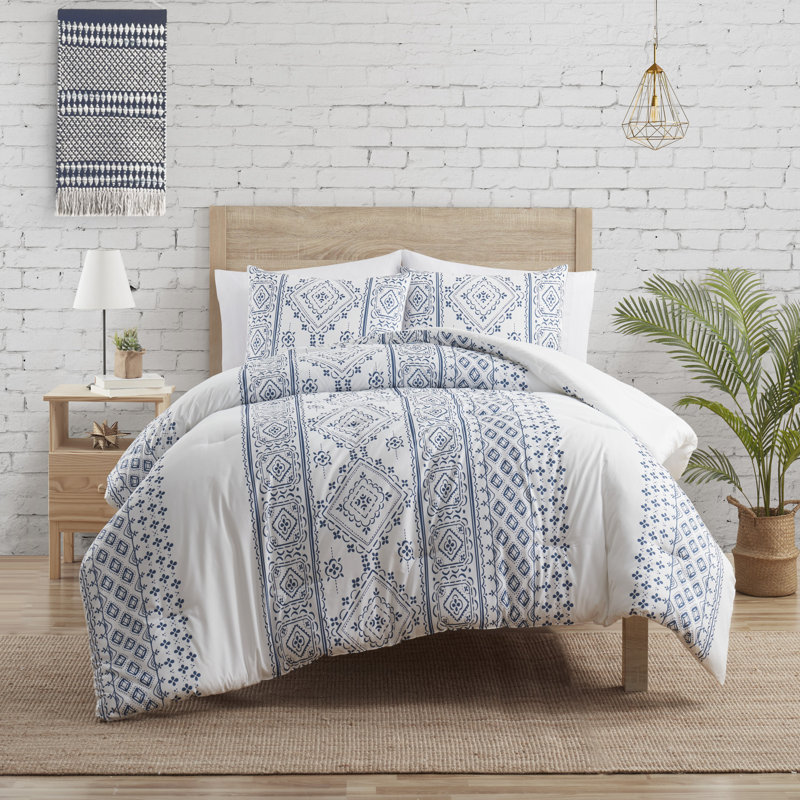 Denim 3-Piece Geometric Stripe Comforter Set, Twin Comforter + 1 Standard Sham