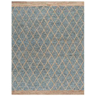 Keyren Natural Fiber Flat Weave Jute/Cotton/Wool Geometric Rug in Blue/Brown