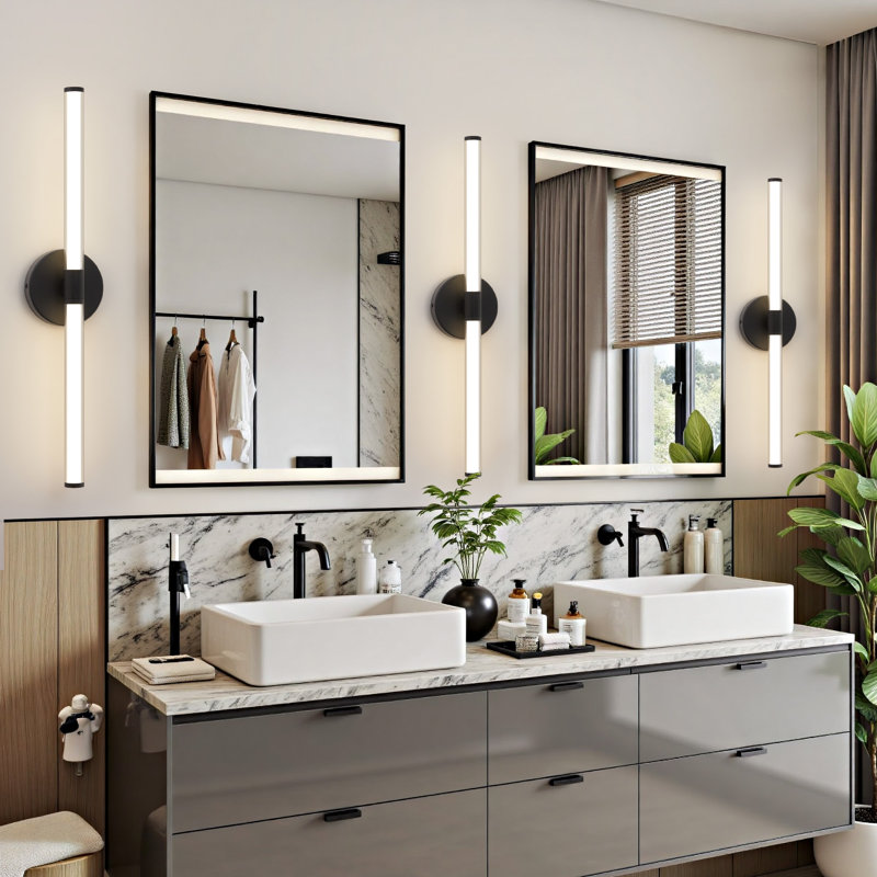 Damareon Adjustable LED Bathroom Vanity Light with Acrylic Shade IP44 Waterproof Wall Light, Black