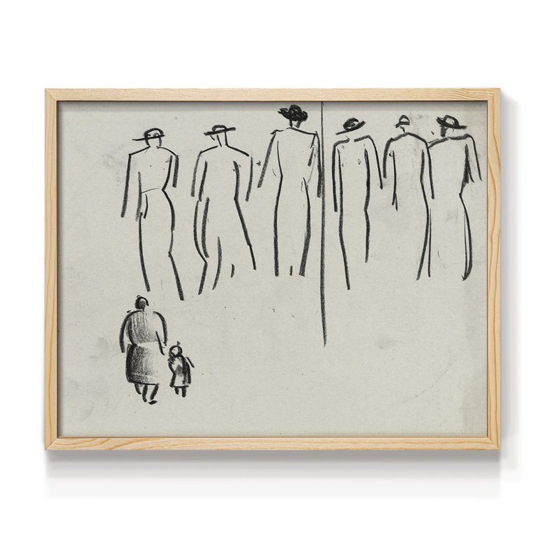 Croquis rétro, travail de xvi, reproduction encadrée, H 8 po x l 10 po, Naturel