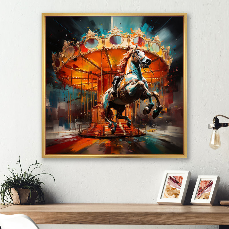 Dynamic Carousel - Carousel Canvas Art Print, Cadre flottant doré, H 16 po x l 16 po x P 1 po