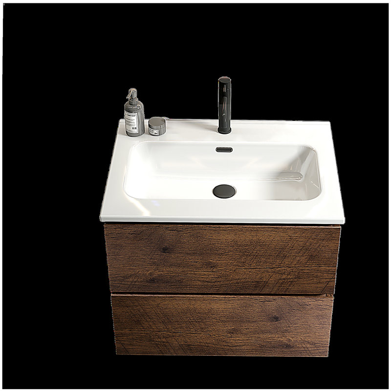 Coiffeuse murale peu encombrante avec lavabo en céramique et robinet monotrou, grande coiffeuse flottante avec rangement, pré-assemblée