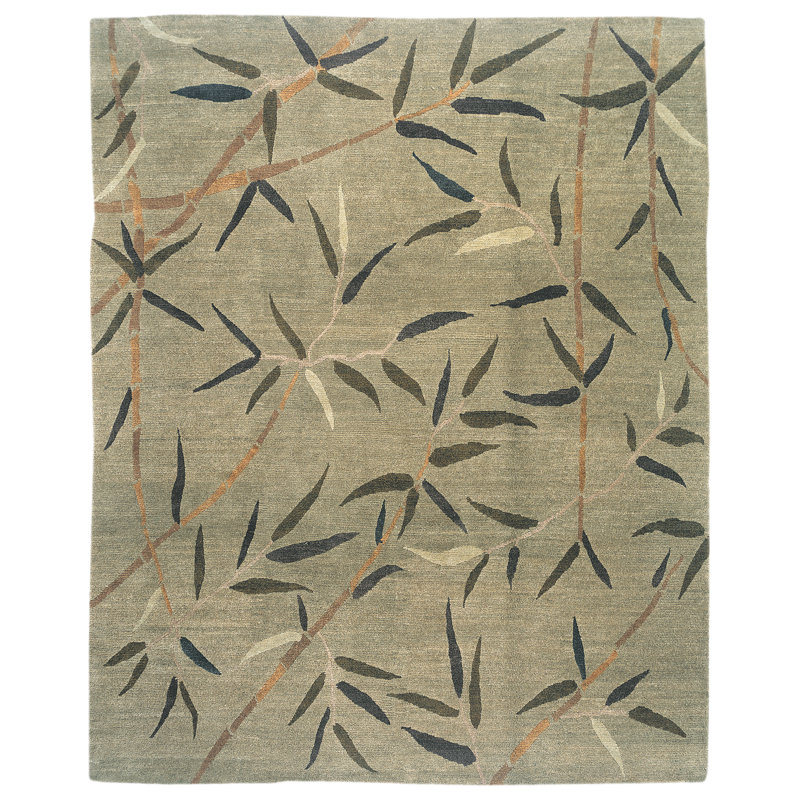 Kyoto Wool Floral Area Rug in Green/Purple, Rectangle 6' x 9'