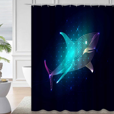 Shark Marine Animal Digital Starry Blue Shower Curtain with 12 Hooks
