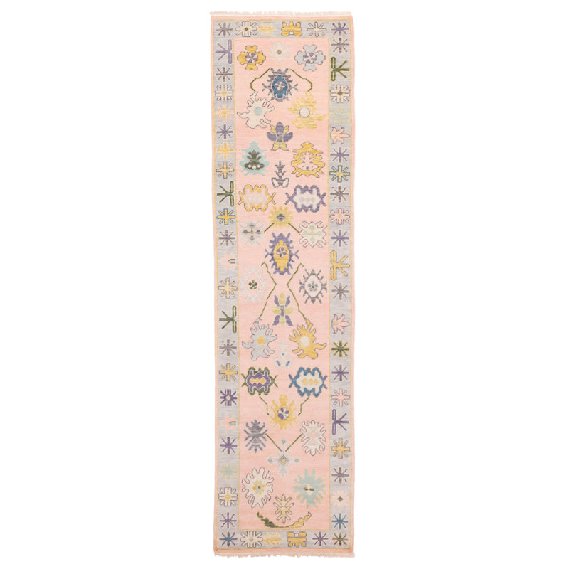 Tapis moderne rose Oushak 3 pi 2 po x 12 pi 2 po