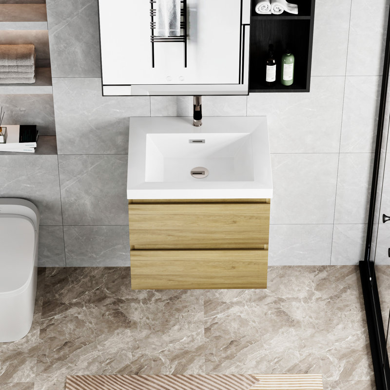 Meuble-lavabo 24 po avec résine et tiroir, Chêne