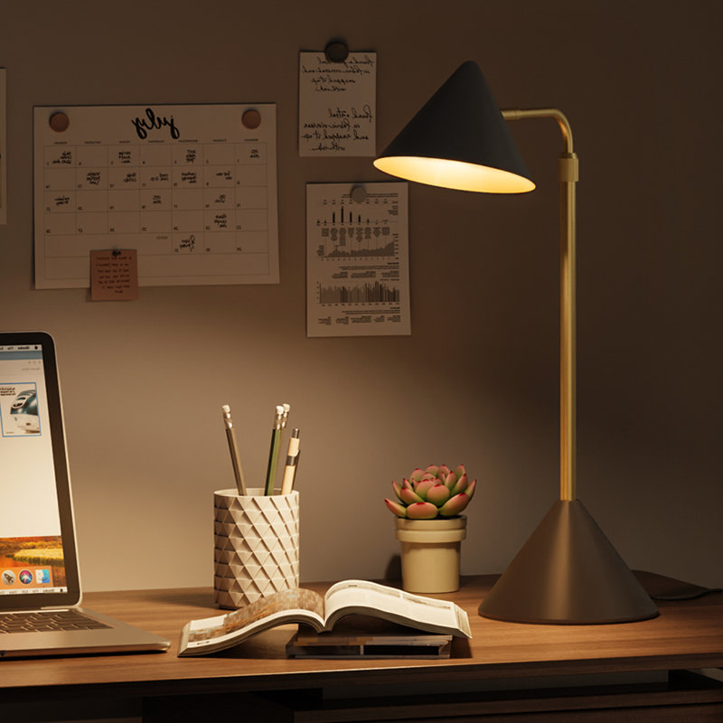 Modern Metal Table Lamp, 26''Adjustable Black Bedside Nightstand Lamp, 360° Swivel Arm, Touch Control , Gold/Black, Black