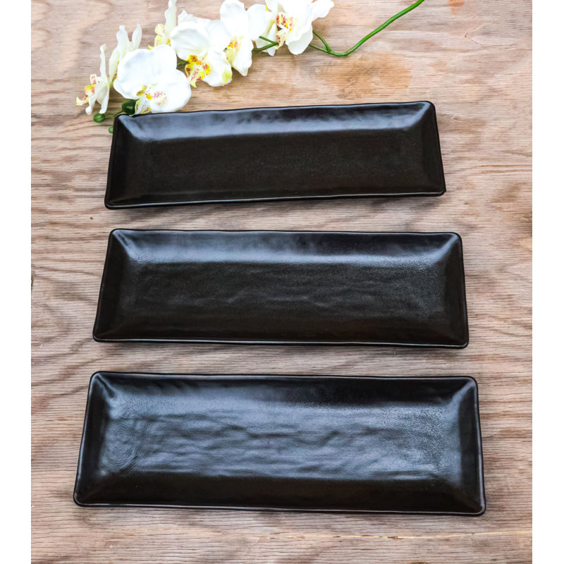 Pack Of 3 Black Kokuyo Ceramic Collection Rectangular Serving Platter 14" L