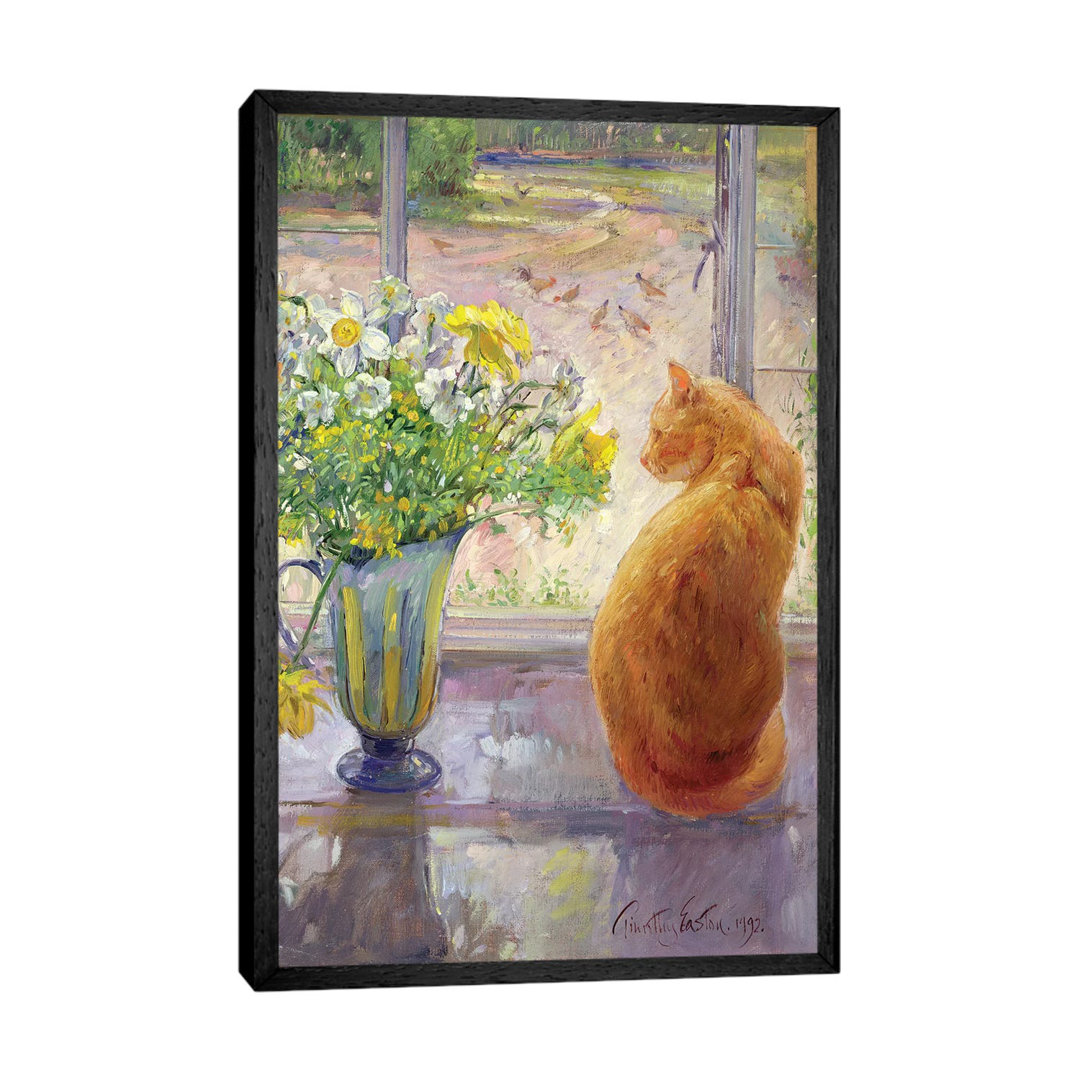 Striped Jug With Spring Flowers by Timothy Easton - Painting on Canvas
