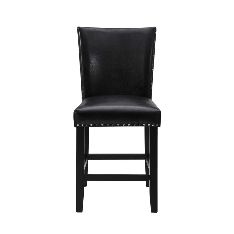 Fauteuil en polyuréthane rembourré à hauteur de comptoir 2 pièces avec repose-pieds, Noir