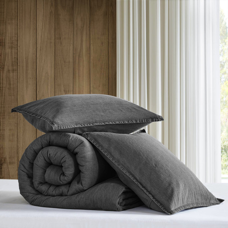 Twin/Twin Xl 2Pcs Comforter In Grey, 100% Cotton Twill Washed, Softness, All , Versatile Design For Any Decor, Standard 100 , Oversized Cotton, Cozy Feel, Timeless Elegance,