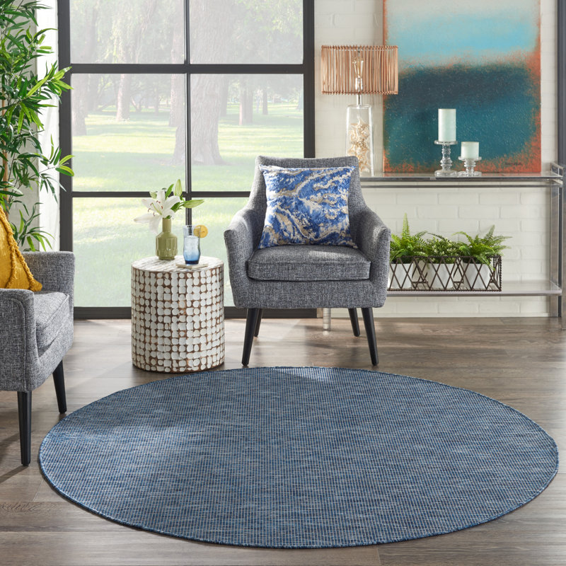 Lillehammer Solid Indoor/Outdoor Area Rug, Round 6', Navy Blue