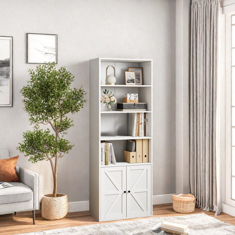 Bibliothèque haute, 6 tablettes en bois, Blanc