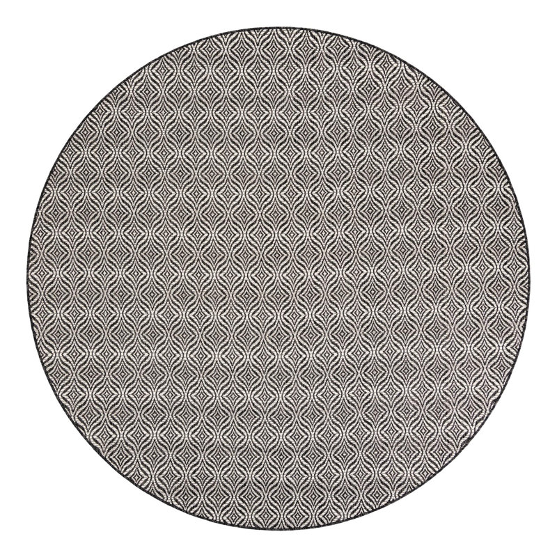 Tapis gris anthracite / ivoire Alishba, Rond 7 pi 10 po