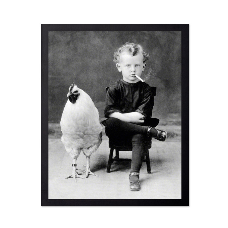 Boy Smoking Cigarette With A Chicken, Unframed, Poster, 12"H x 16"W