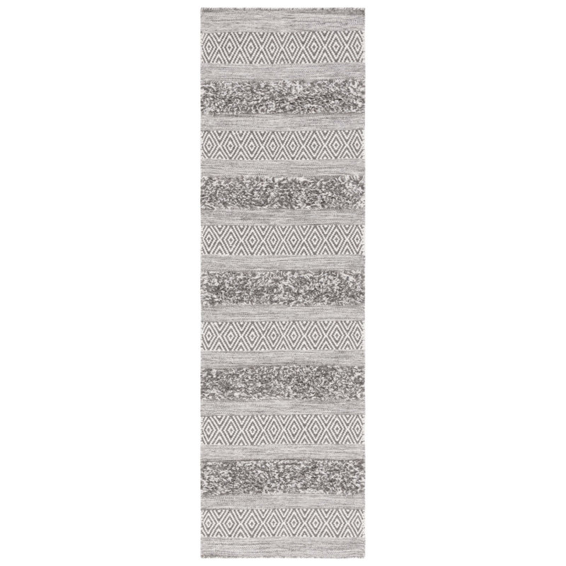 Vermont Hand Woven Wool/Cotton Geometric Rug in Brown/Ivory, Runner 2'3" x 8'