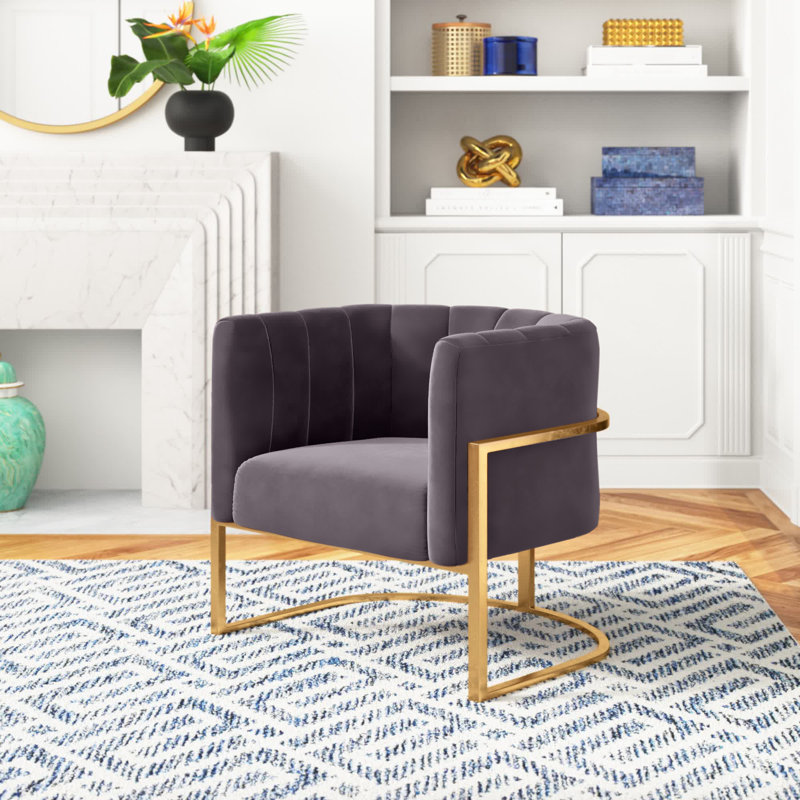 Balzourt Upholstered Barrel Chair, Charcoal Grey