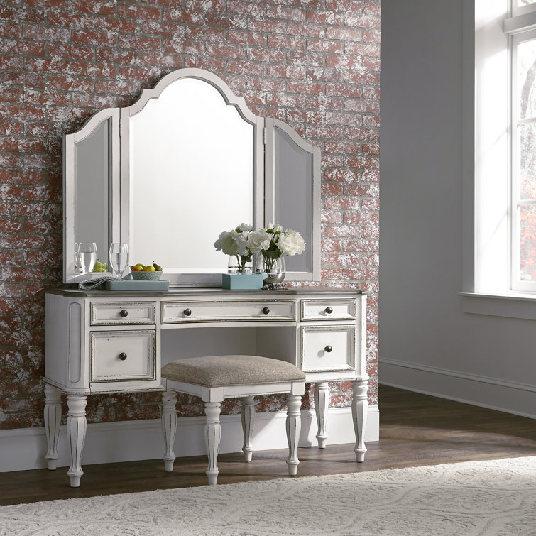 Colchester 3 Piece Vanity Set with Stool and Mirror