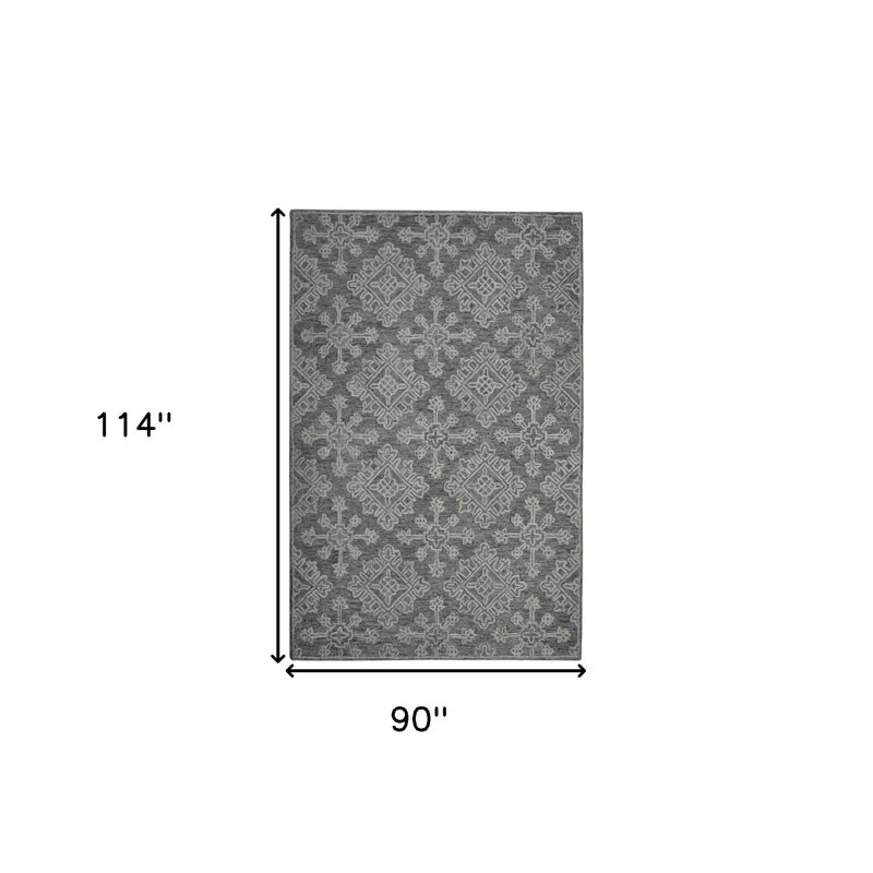 Tapis oriental crocheté à la main 8 pi x 10 pi en graphite et gris