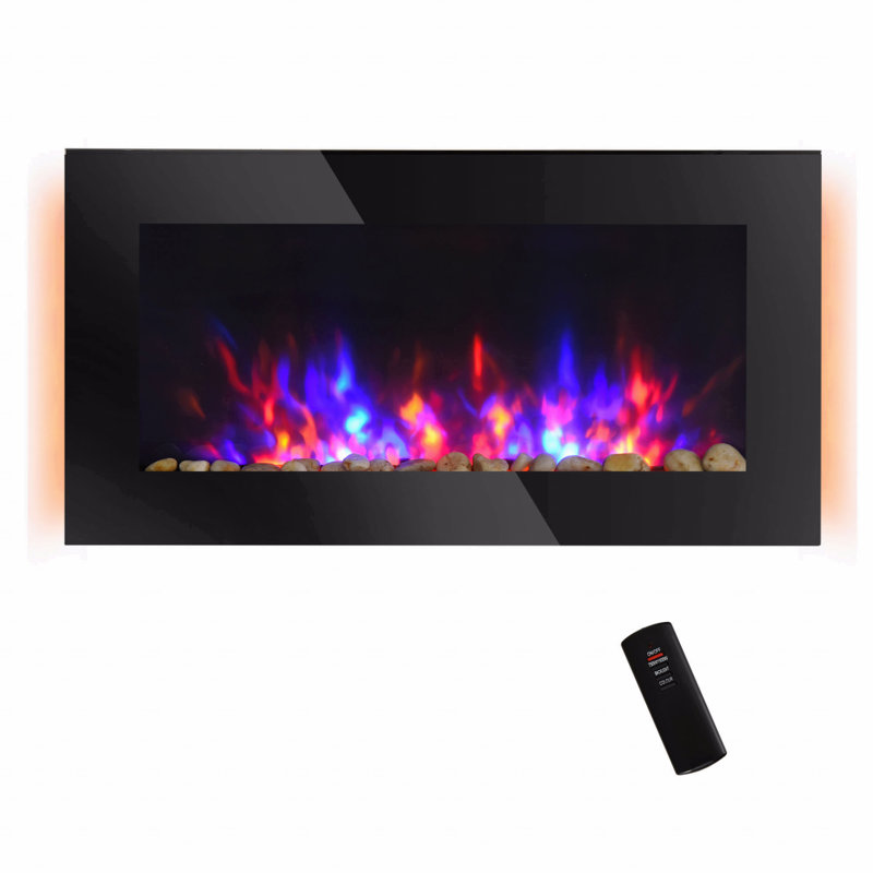 Foyer électrique 36 "1500W à effet mural 36" avec effet de flamme, lumière de fond 7 couleurs et lumière latérale