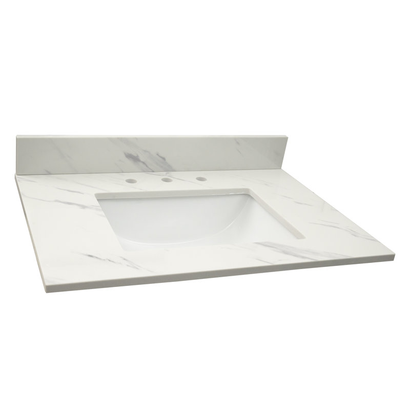 37 in. White Marble Bathroom Vanity Top with Single Sink