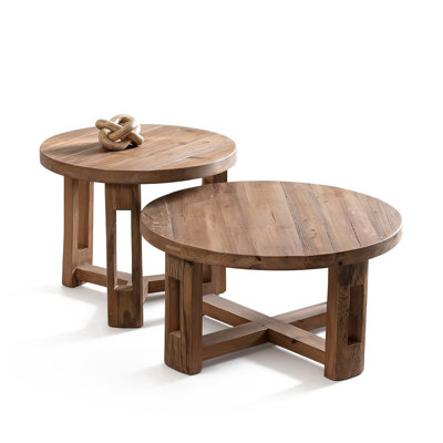 Retro Walnut Solid Wood Round Coffee Coffee Table Sets