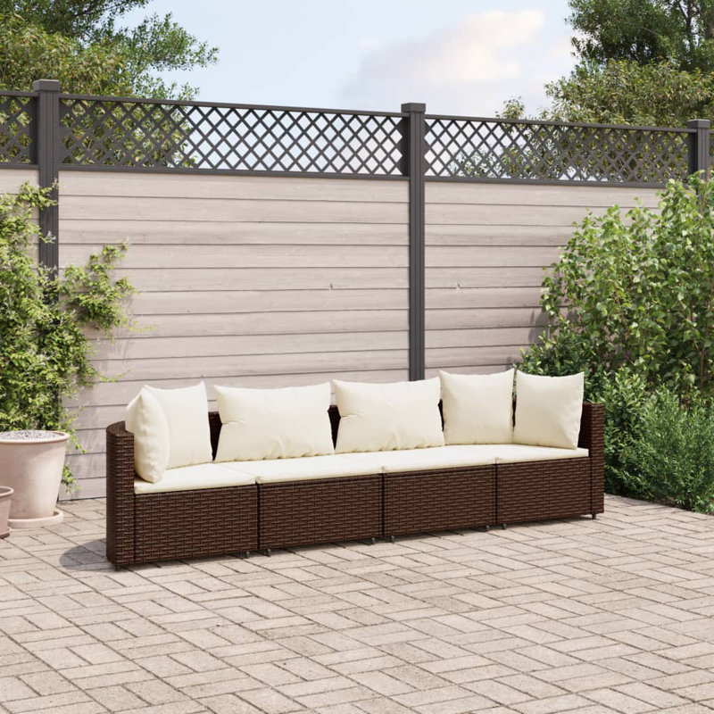 Ebern Designs Patio Sofa Set With Cushions Poly Rattan, Brown, Cream White, 4